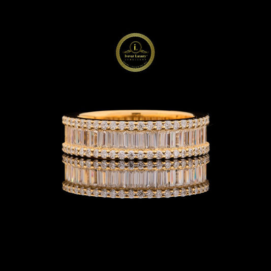 Triple Row Baguette Moissanite Diamond Wedding Band For Her