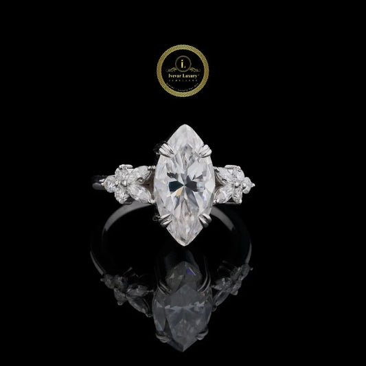 Marquise Cut Three Stone Moissanite Diamond Engagement Ring