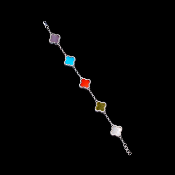 Multicolor Clover Station Chain Bracelet with Milgrain Edge