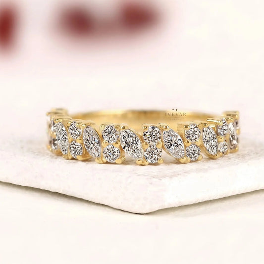 Marquise with Round Lab Diamond Stacking Band