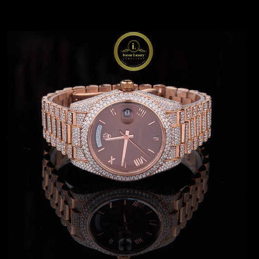 Prestige Rose Gold Diamond-Style Statement Timepiece With Skeleton Display By Ivevar