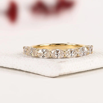 East West Oval Cut Hidden Halo Moissanite Diamond Band Ring