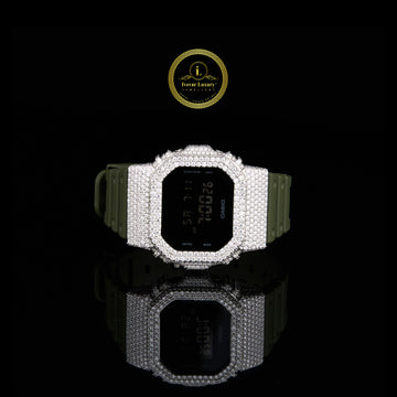 Iced Out Diamond Digital Watch with Olive Green Resin Strap for Men
