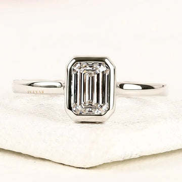 Emerald Cut Lab Diamond Bezel Solitaire Engagement Ring
