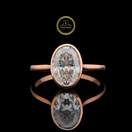 Oval Cut Moissanite Diamond Bezel Set Ring
