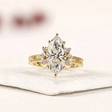 Filigree Inspire Halo Set Marquise Cut Moissanite Diamond Ring