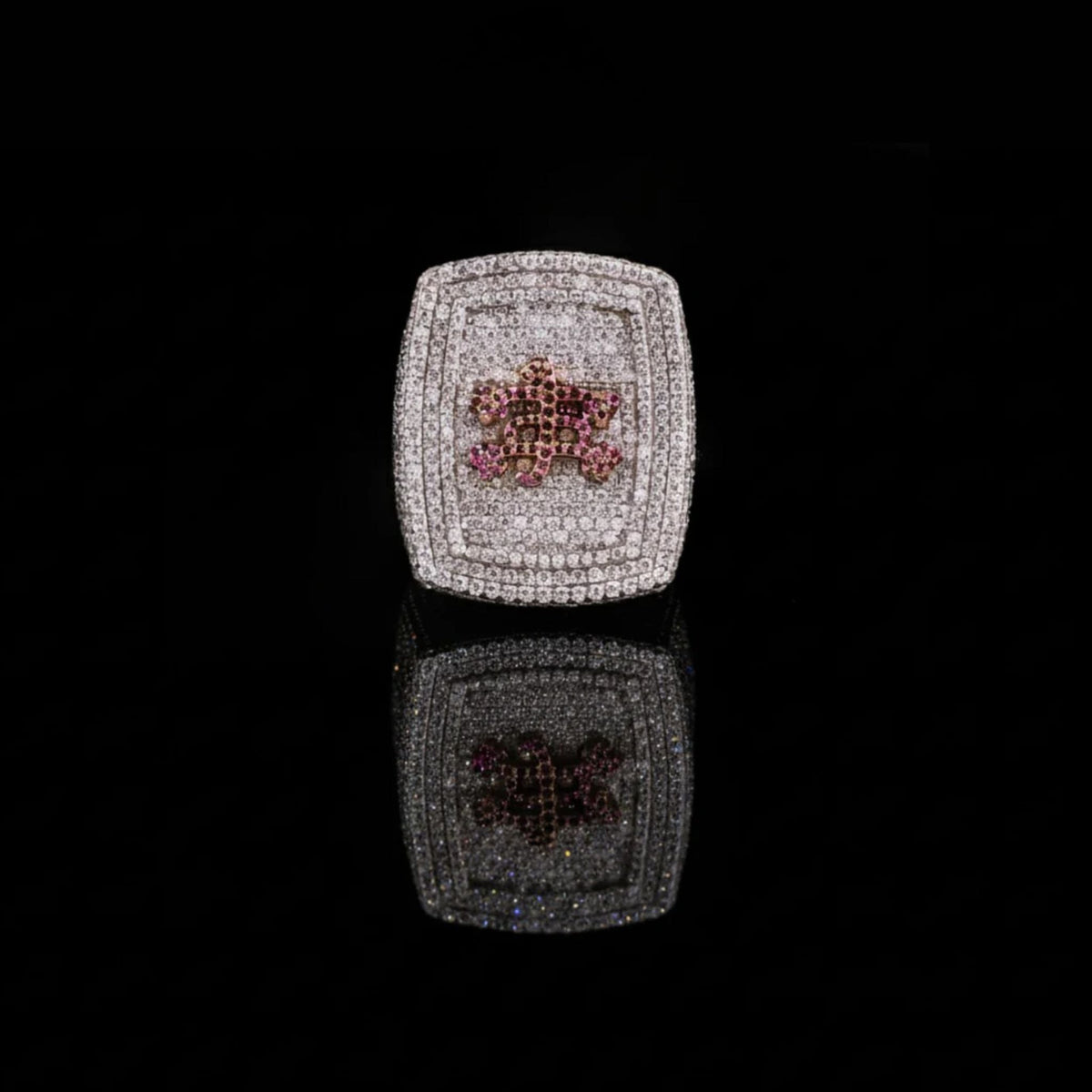 2.70 TCW Exquisite Round Moissanite Diamond Statement Ring Featuring Pave Diamonds & Vibrant Pink Floral as a