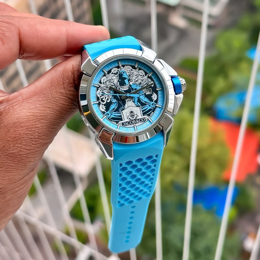 Blue Rubber Strap Shiva Dial Designer Watch