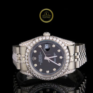 Round Diamond Bezel Automatic Watch with Black Marker Dial and Jubilee Bracelet