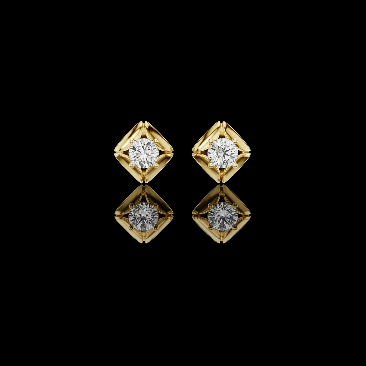 Geometric Pillow Kite Frame Round Moissanite Diamond Stud Earrings