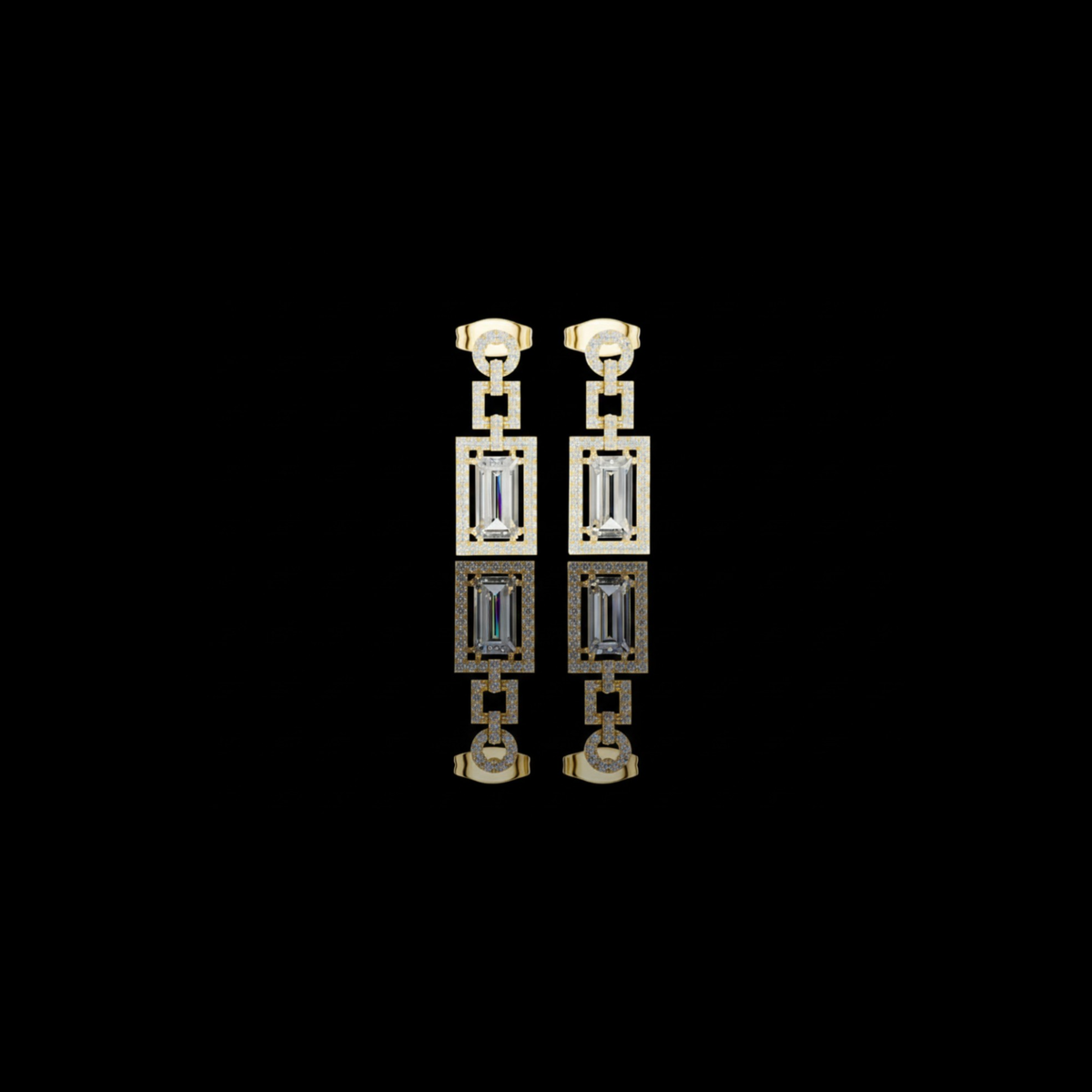 Art Deco Rectangular Halo Emerald Cut Lab Grown Diamond Chandelier Drop Earring
