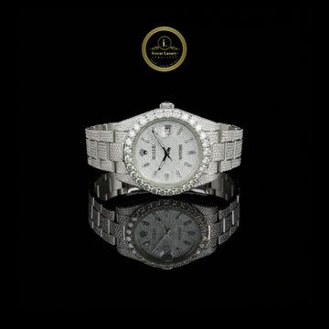 Luxury White Gold Fully Iced-Out Diamond Watch with Pave Dial and Brilliant Bezel