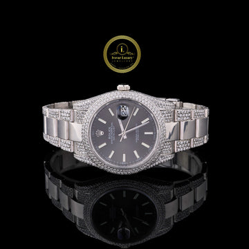 Silver Iced Out Diamond Watch with Grey Dial – Luxury Men’s Custom Timepiece
