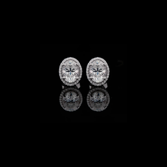 Oval Cut Halo Stud Moissanite Diamonds Earring Set with Micro Pave Accent
