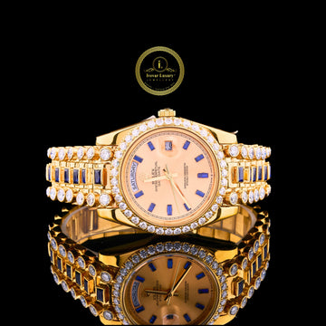 Royal Blue Gemstone Gold Watch Diamond Bezel Luxury Statement Timepiece