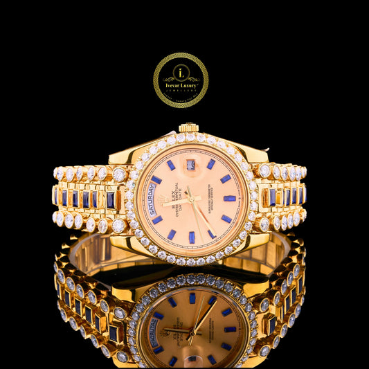 Royal Blue Gemstone Gold Watch Diamond Bezel Luxury Statement Timepiece