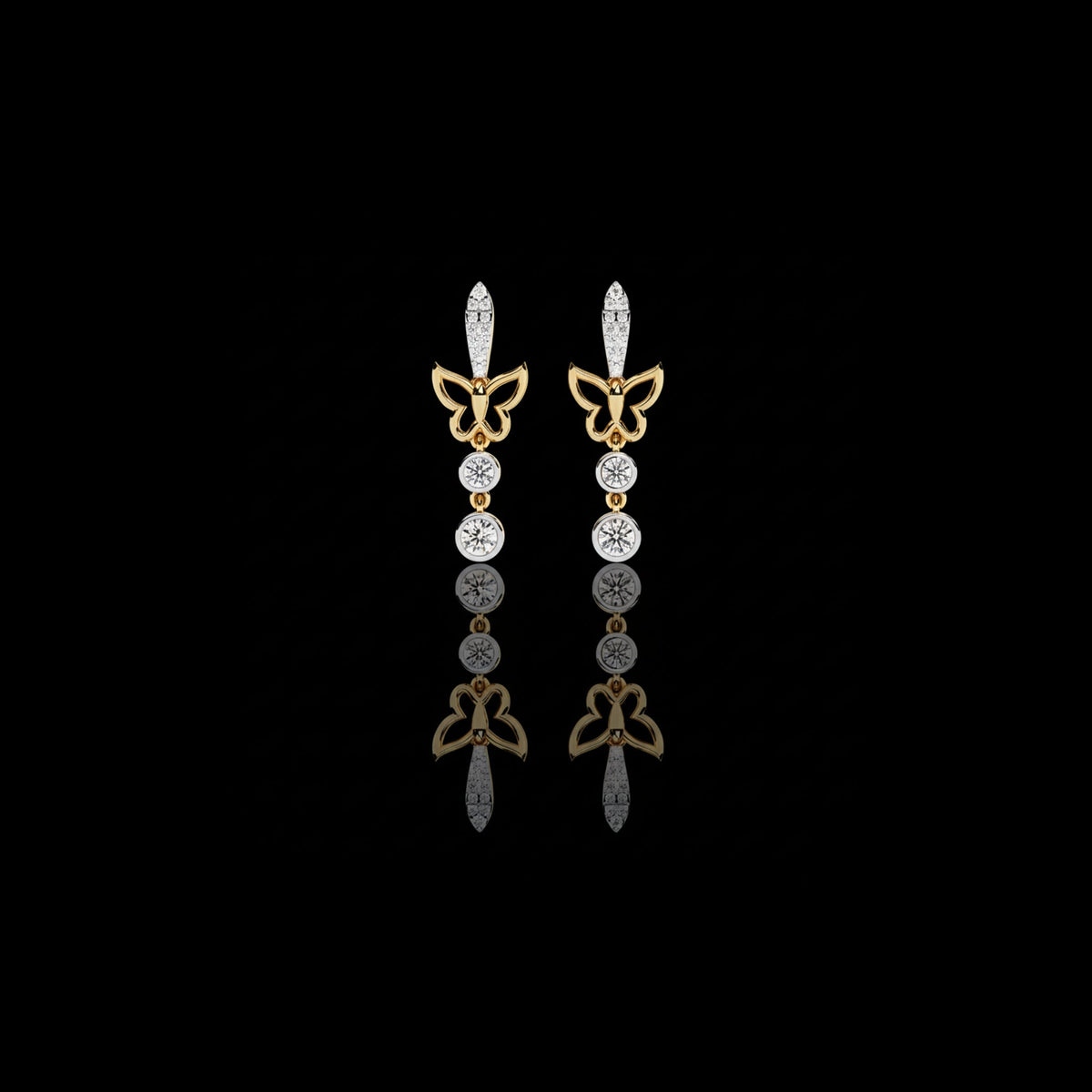 Elegant Butterfly Lab Grown Diamond Drop Earrings with Pave Accents and Bezel Set Round Diamonds