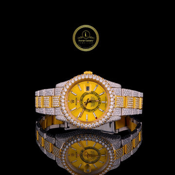 Two-Tone Fully Iced Out Diamond Watch with Yellow Dial – Luxury Men’s Timepiece