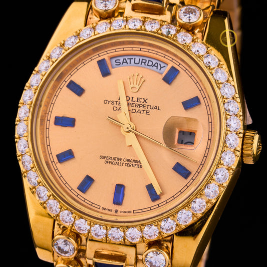Royal Blue Gemstone Gold Watch Diamond Bezel Luxury Statement Timepiece - View 2