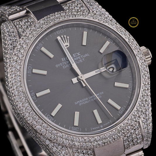 Silver Iced Out Diamond Watch with Grey Dial – Luxury Men’s Custom Timepiece - View 2