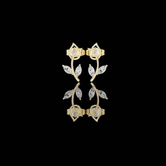 Nature Inspired Leaf Moissanite Diamond Stud Earrings with Brilliance Marquise Cut