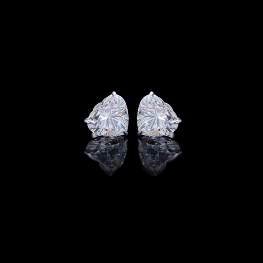 Elegant Heart Shaped Lab Diamond Stud Earrings in Polished Silver Sparkling Romantic Jewelry