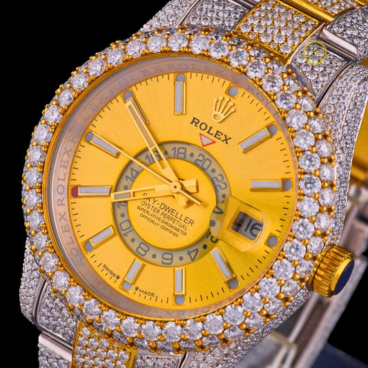 Two-Tone Fully Iced Out Diamond Watch with Yellow Dial – Luxury Men’s Timepiece - View 2
