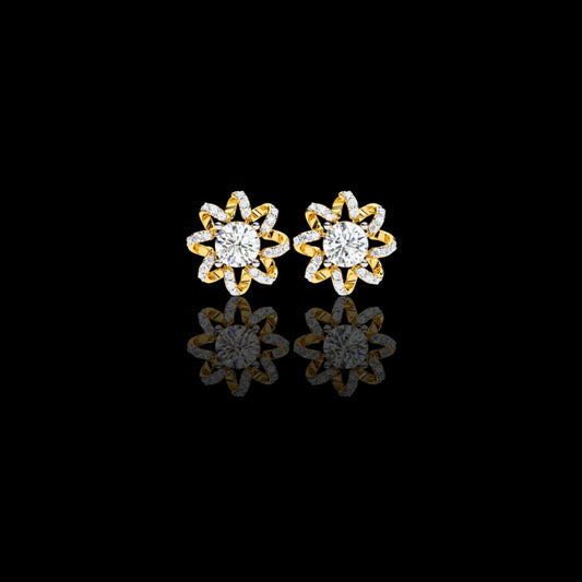 Elegant Floral Halo Stud Lab Grown Earrings Featuring Round Cut Center Stones and Pave Crystal Petals