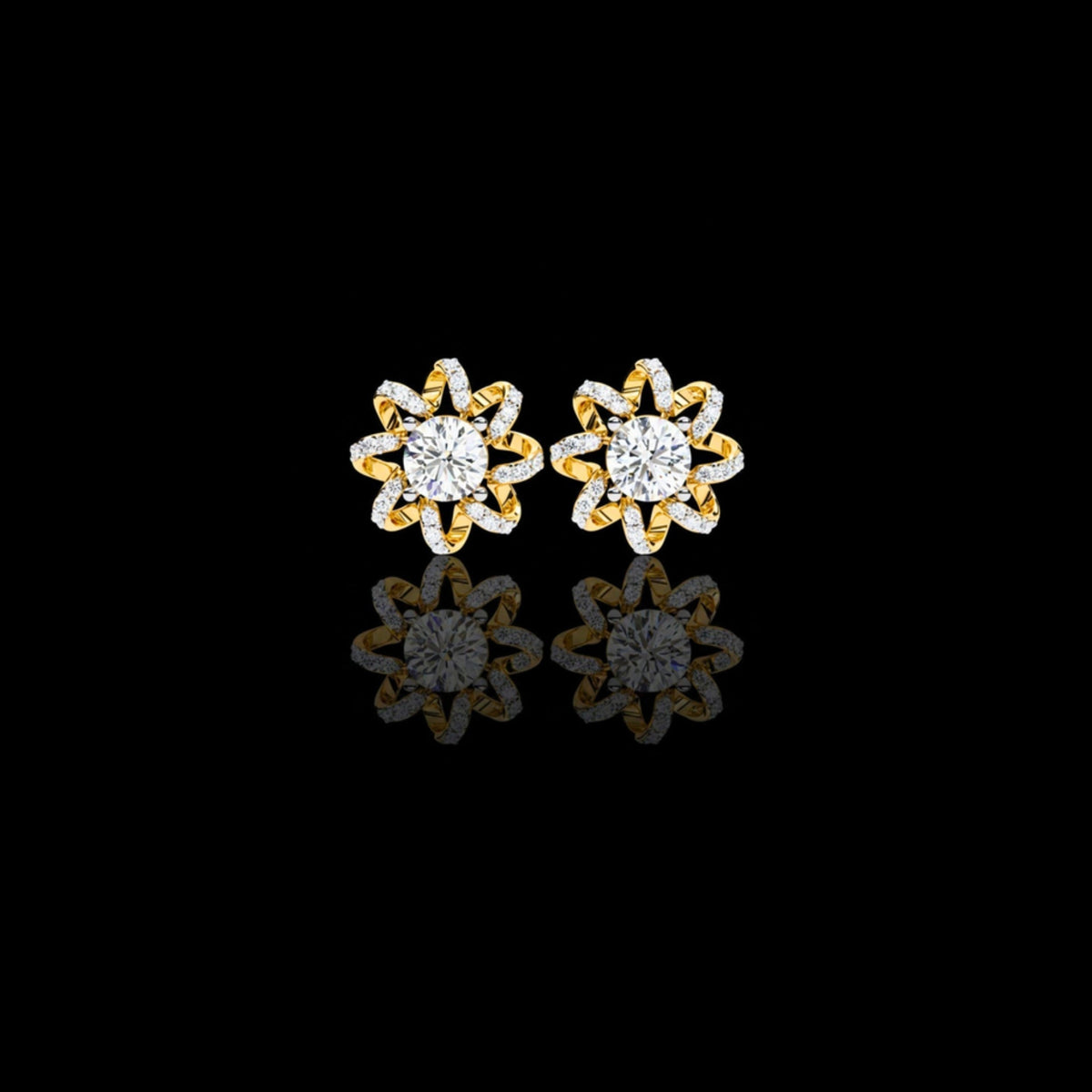 Elegant Floral Halo Stud Moissanite Earrings Featuring Round Cut Center Stones and Pave Crystal Petals