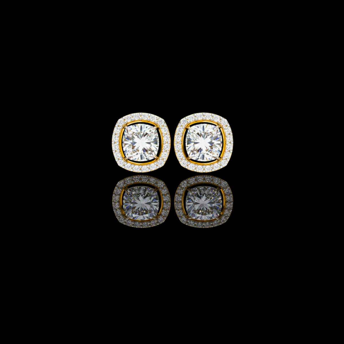 Exquisite Lab Grown Cushion Halo Stud Earrings Featuring Round Brilliant Center Stones