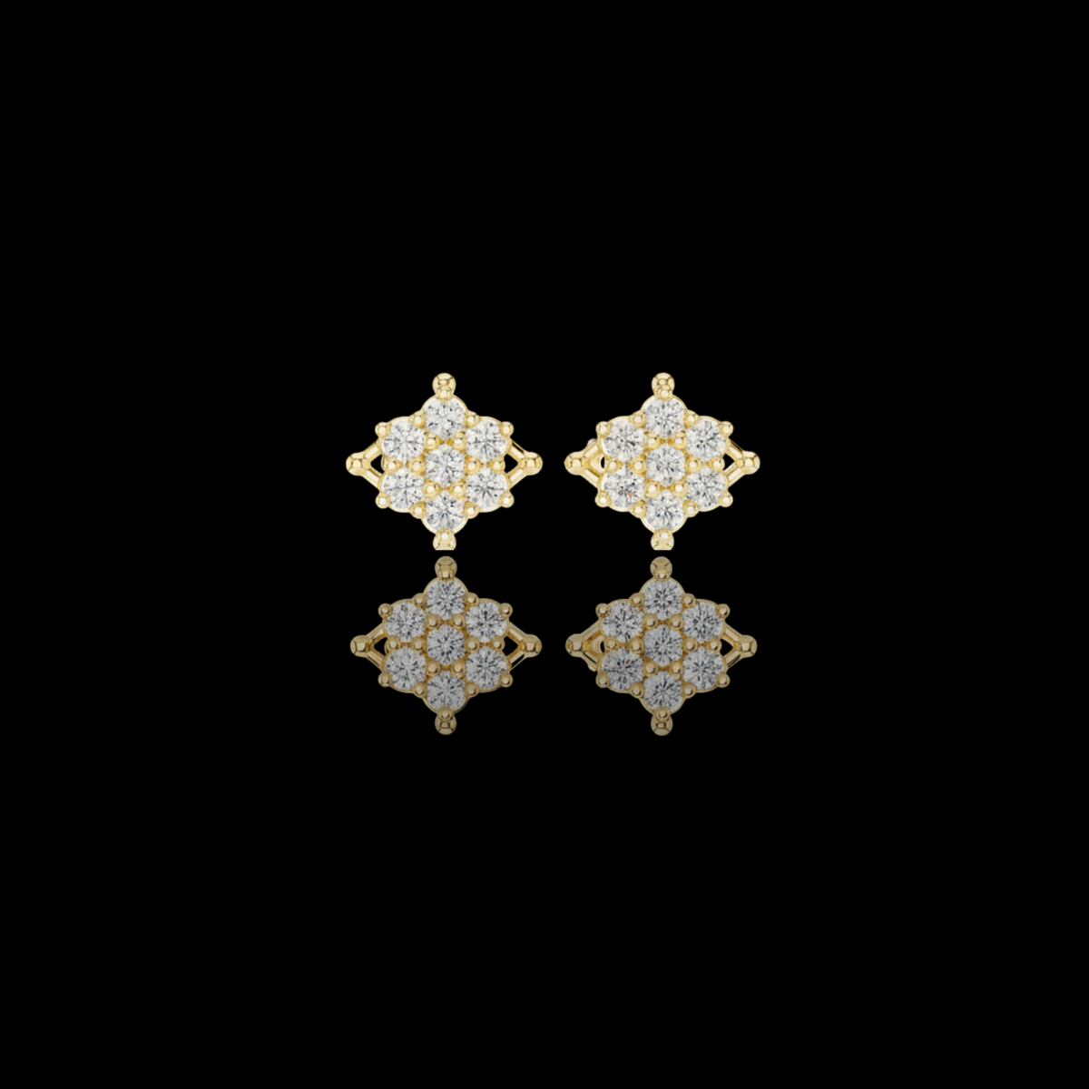 Elegant Round Lab Diamond Cluster Stud Earrings with Round Floral Inspired Design