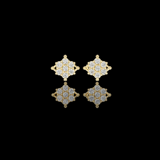 Elegant Round Lab Diamond Cluster Stud Earrings with Round Floral Inspired Design