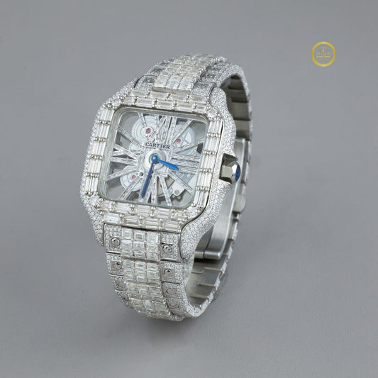 Full Iced Out skeloton Moissanite Diamond Watch with Date Display by Ivevar