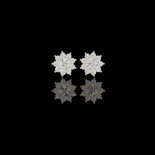 Radiant Floral Inspired Cluster Round Lab Diamond Stud Earring