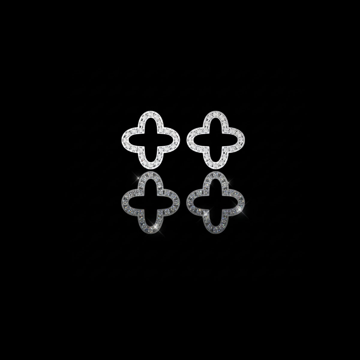 Handcrafted Geometric Elegance with Pave Round Moissanite Diamond Brilliance Eternal Clover Stud Earring