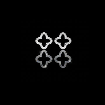 Handcrafted Geometric Elegance with Pave Round Lab Diamond Brilliance Eternal Clover Stud Earring