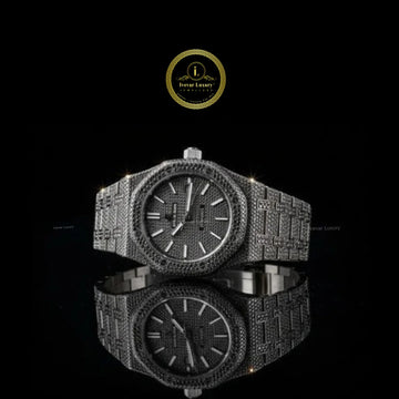 Full Iced Out Black Diamond Watch with Pavé Dial & Black Diamond Bezel