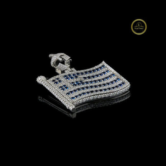 Luxury Lab Diamond Spartan Helmet American Flag Pendant with Blue Stones Hip Hop Jewelry Design By Ivevar