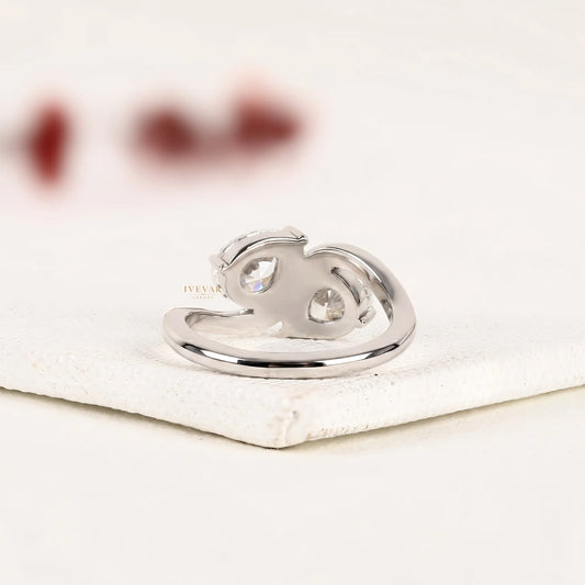 Pear Cut Toi et Moi Bypass Lab Diamond Engagement Ring - View 2
