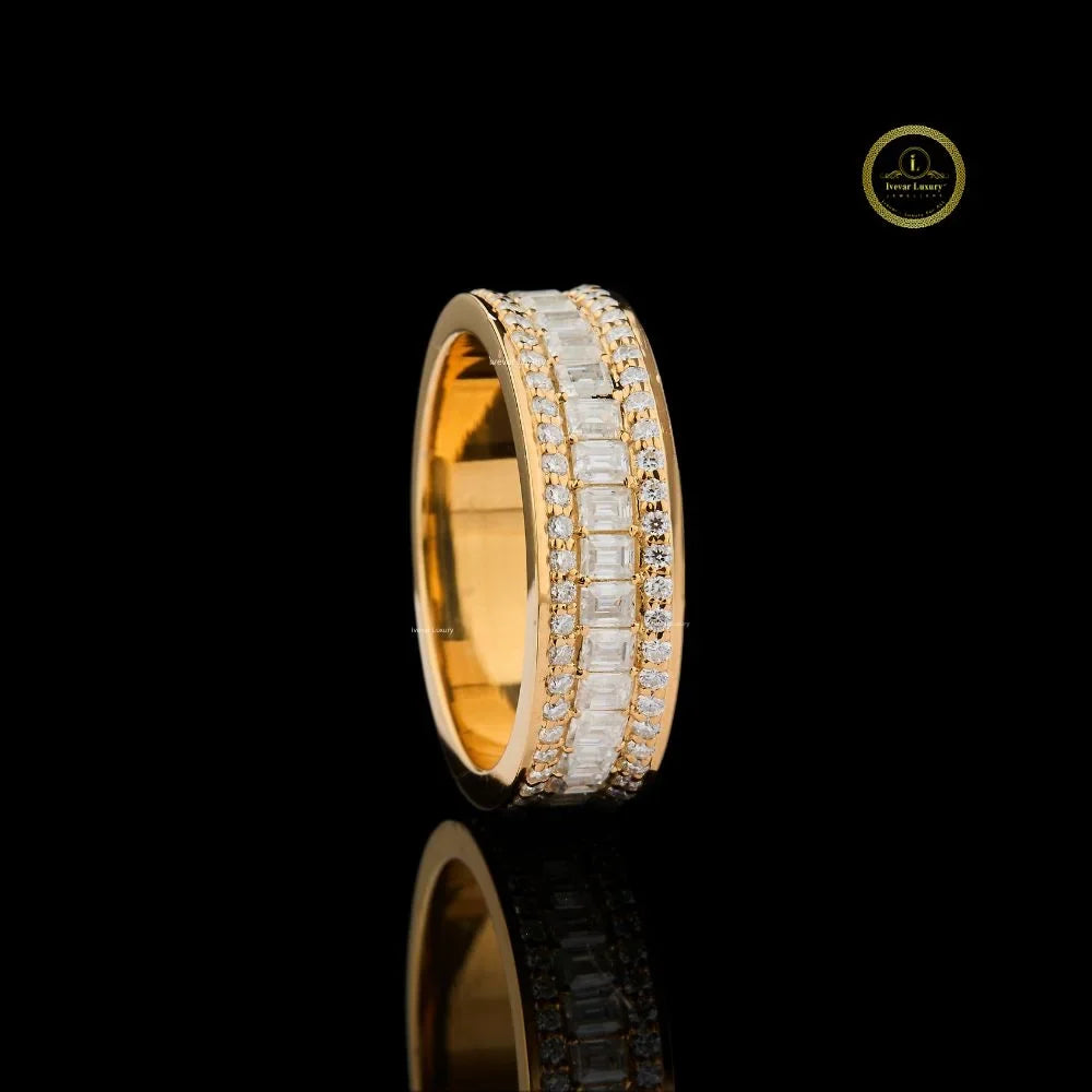 Emerald Cut Lab Diamond Eternity Wedding Band with Side Stones - View 2