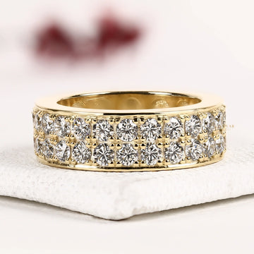 Two Row Round Cut Lab Diamond Full Eternity Wedding Band