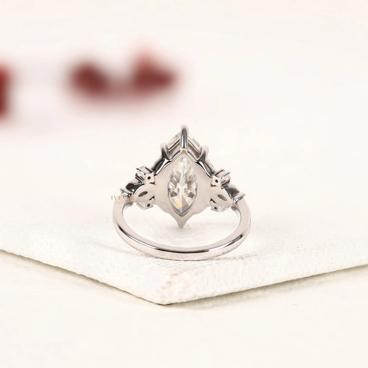Marquise Cut Lab Diamond Engagement Ring with Diamond Accents - View 2