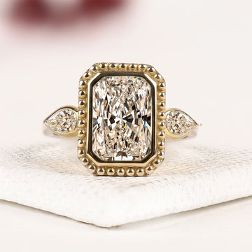 Radiant Cut Three Stone Lab Diamond Engagement Ring with Pear Side Diamonds