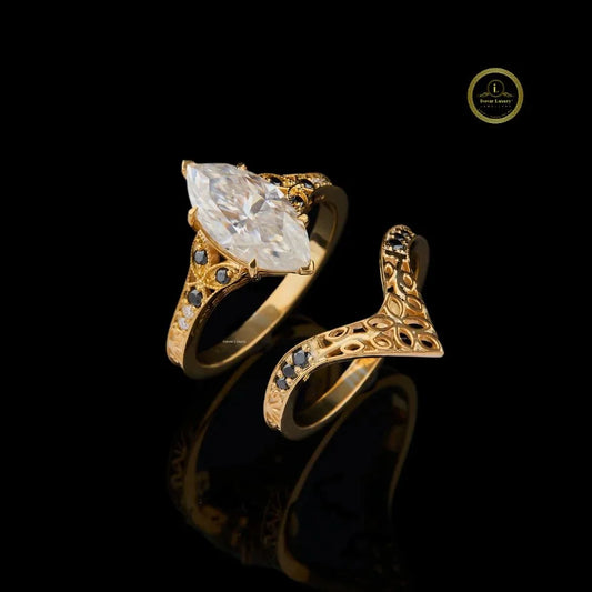 Marquise Cut Filigree Moissanite Diamond Engagement Ring - View 2