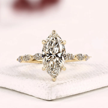 Marquise Cut Lab Diamond Engagement Ring With Half Band