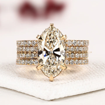 Marquise Cut Lab Diamond Bridal Set with Three Pave Full Eternity Band