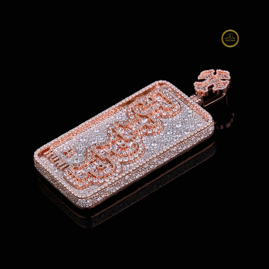 Luxury Lab Diamond Trump Card Pendant in Rose Gold Finish with Iced Dollar Design By Ivevar