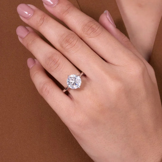 Round Brilliant Solitaire Moissanite Diamond Delicate Wear Ring - View 2