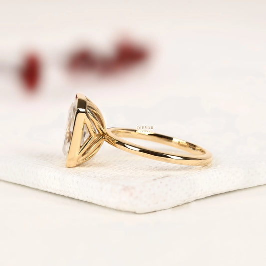 Radiant Cut Moissanite Diamond Bezel Solitaire Ring - View 2