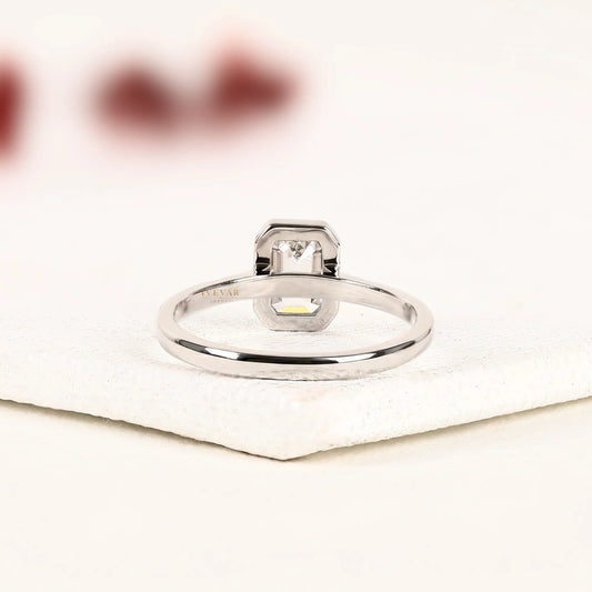 Emerald Cut Moissanite Diamond Bezel Solitaire Engagement Ring - View 2